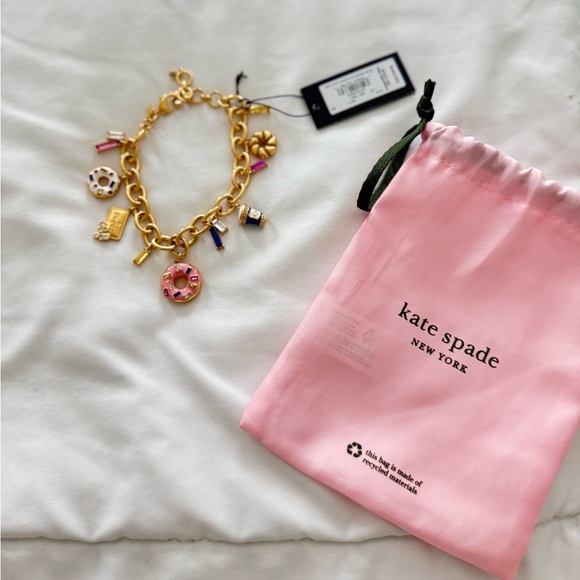 New Kate Spade Gold Coffee Break Donut Charm Bracelet - Picture 1 of 4